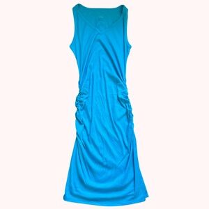A New Day Rib Knit Side Ruched Dress Women Size Large Bodycon Sleeveless Blue